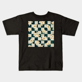Yellow Flowers on a Checkerboard Background Kids T-Shirt